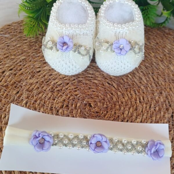 Sapatinho de Tricot com Tiara