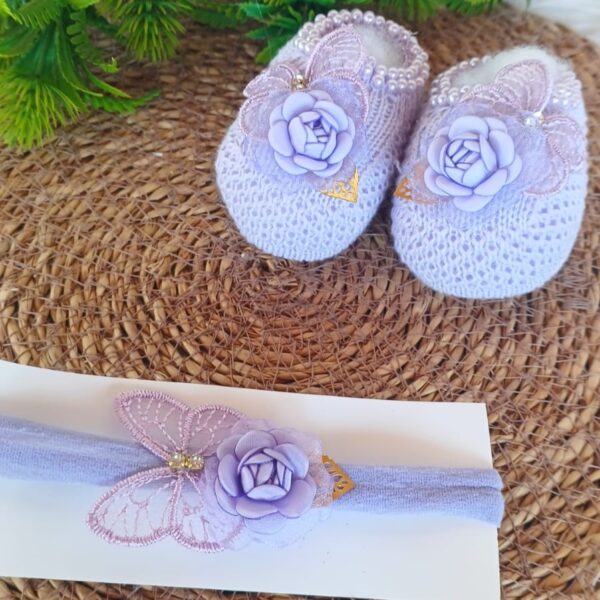 Sapatinho de Tricot com Tiara
