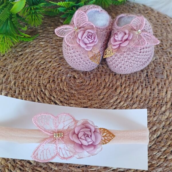 Sapatinho de Tricot com Tiara