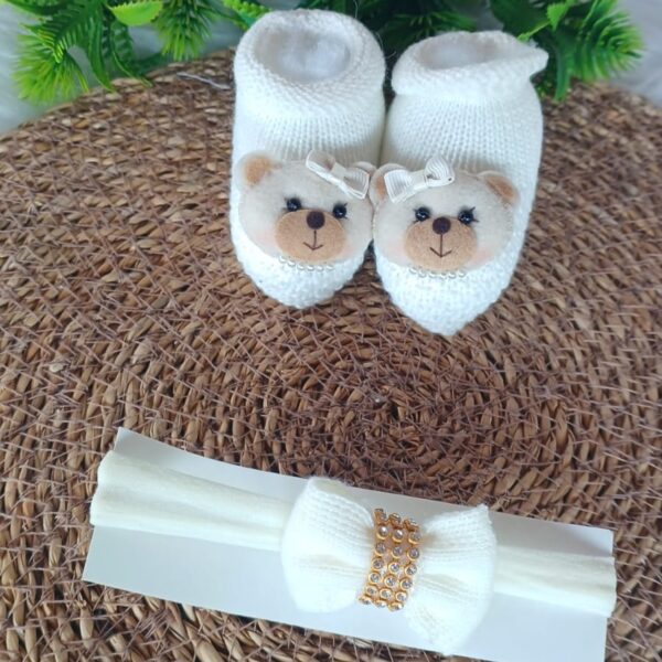 Sapatinho de Tricot com Tiara