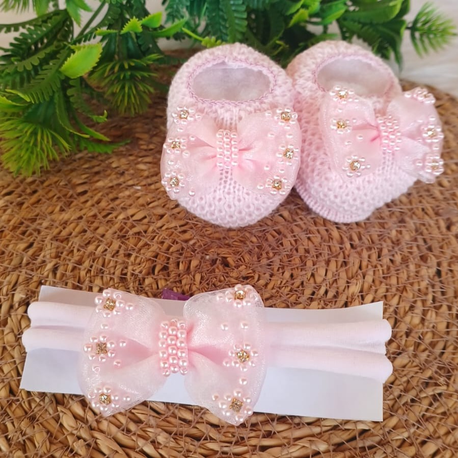 Sapatinho de Tricot com Tiara